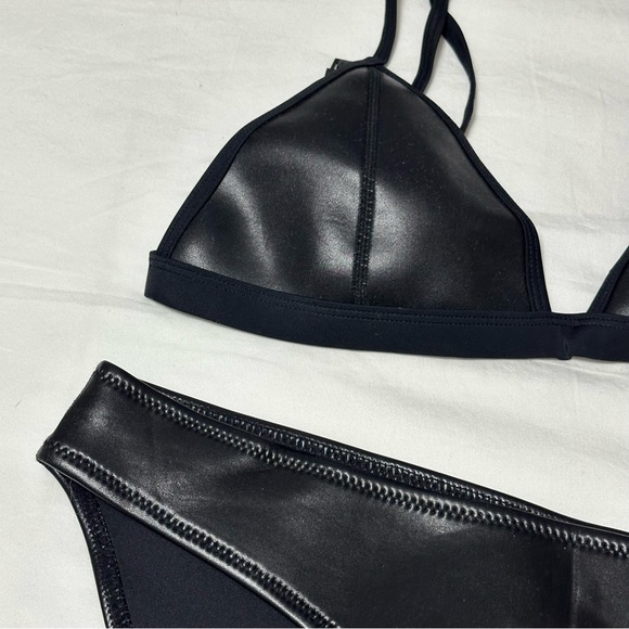 Black Leather Triangl Bathingsuit - Picture 2 of 4